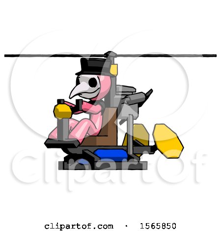 Pink Plague Doctor Man Flying in Gyrocopter Front Side Angle View by Leo Blanchette