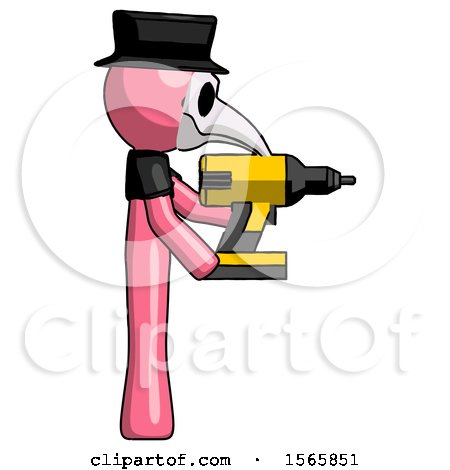 Pink Plague Doctor Man Using Drill Drilling Something on Right Side by Leo Blanchette