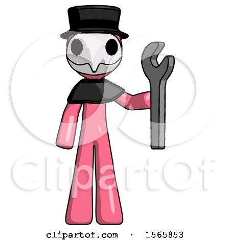 Pink Plague Doctor Man Holding Wrench Ready to Repair or Work by Leo Blanchette