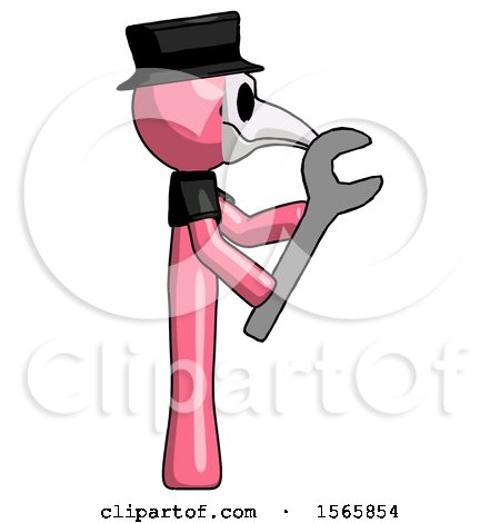 Pink Plague Doctor Man Using Wrench Adjusting Something to Right by Leo Blanchette