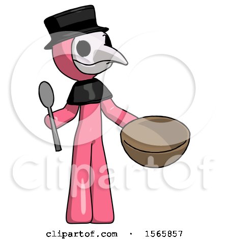 Pink Plague Doctor Man with Empty Bowl and Spoon Ready to Make Something by Leo Blanchette