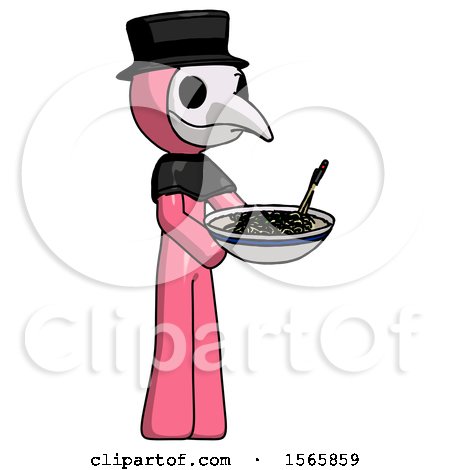 Pink Plague Doctor Man Holding Noodles Offering to Viewer by Leo Blanchette