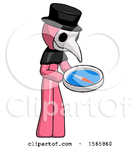 Pink Plague Doctor Man Looking at Large Compass Facing Right by Leo Blanchette