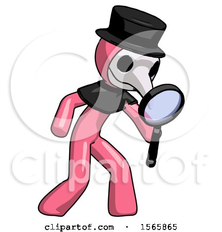 Pink Plague Doctor Man Inspecting with Large Magnifying Glass Right by Leo Blanchette
