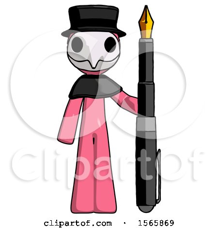 Pink Plague Doctor Man Holding Giant Calligraphy Pen by Leo Blanchette