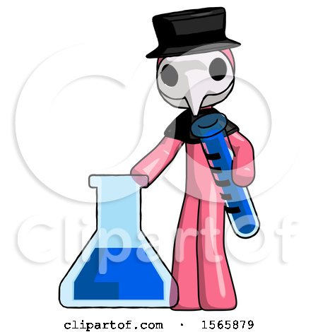 Pink Plague Doctor Man Holding Test Tube Beside Beaker or Flask by Leo Blanchette