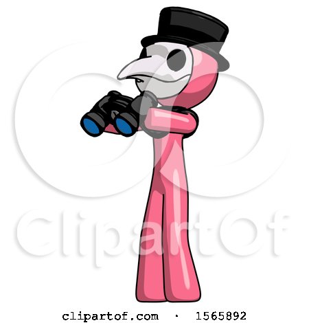 Pink Plague Doctor Man Holding Binoculars Ready to Look Left by Leo Blanchette