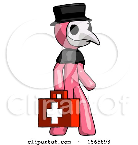 Pink Plague Doctor Man Walking with Medical Aid Briefcase to Right by Leo Blanchette