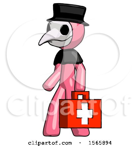 Pink Plague Doctor Man Walking with Medical Aid Briefcase to Left by Leo Blanchette