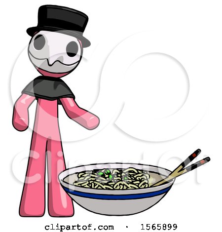 Pink Plague Doctor Man and Noodle Bowl, Giant Soup Restaraunt Concept by Leo Blanchette