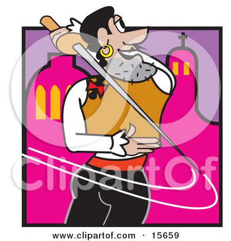 Male Musketeer Swinging A Sword Behind His Back Clipart Illustration by Andy Nortnik