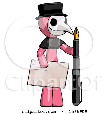 Pink Plague Doctor Man Holding Large Envelope and Calligraphy Pen by Leo Blanchette