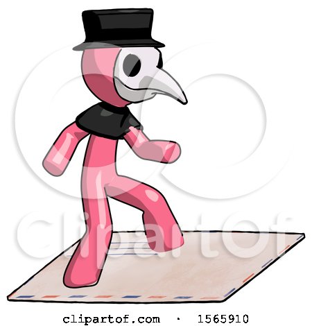 Pink Plague Doctor Man on Postage Envelope Surfing by Leo Blanchette