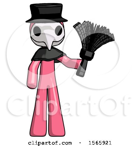 Pink Plague Doctor Man Holding Feather Duster Facing Forward by Leo Blanchette