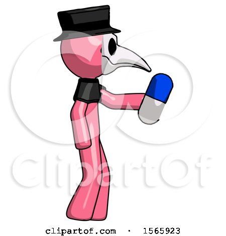 Pink Plague Doctor Man Holding Blue Pill Walking to Right by Leo Blanchette