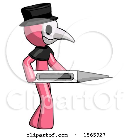 Pink Plague Doctor Man Walking with Large Thermometer by Leo Blanchette