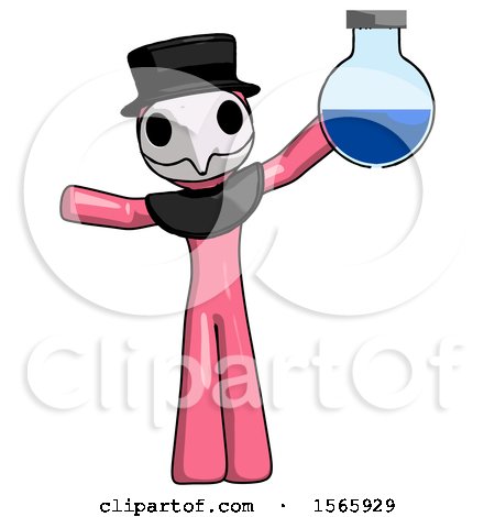 Pink Plague Doctor Man Holding Large Round Flask or Beaker by Leo Blanchette
