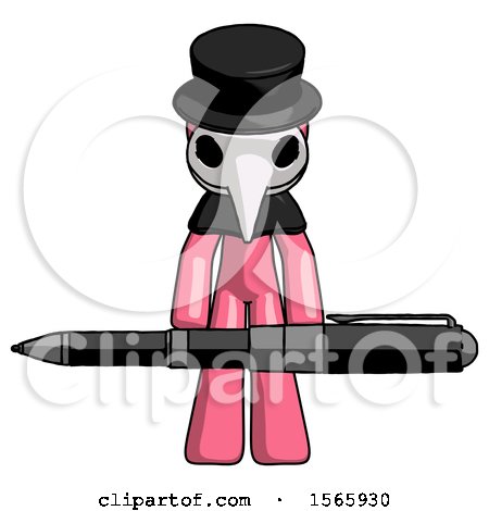 Pink Plague Doctor Man Weightlifting a Giant Pen by Leo Blanchette