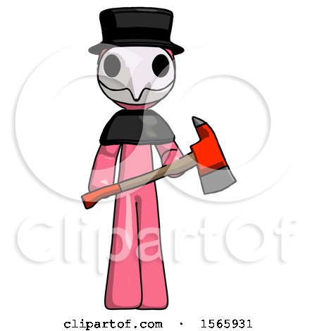 Pink Plague Doctor Man Holding Red Fire Fighter's Ax by Leo Blanchette