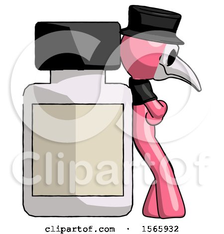 Pink Plague Doctor Man Leaning Against Large Medicine Bottle by Leo Blanchette