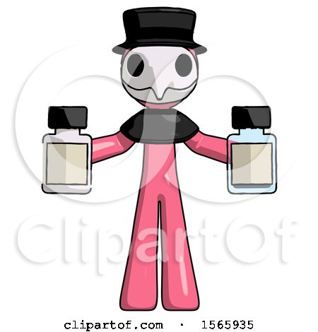 Pink Plague Doctor Man Holding Two Medicine Bottles by Leo Blanchette
