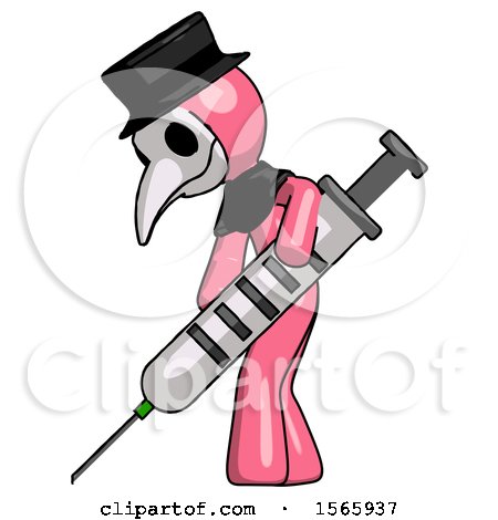 Pink Plague Doctor Man Using Syringe Giving Injection by Leo Blanchette