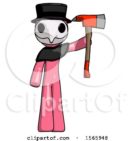 Pink Plague Doctor Man Holding up Red Firefighter's Ax by Leo Blanchette