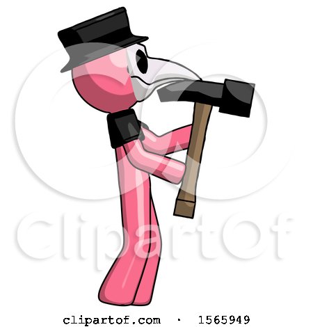 Pink Plague Doctor Man Hammering Something on the Right by Leo Blanchette