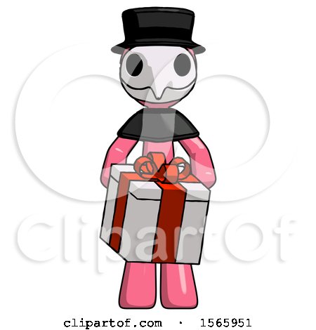 Pink Plague Doctor Man Gifting Present with Large Bow Front View by Leo Blanchette