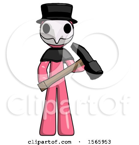 Pink Plague Doctor Man Holding Hammer Ready to Work by Leo Blanchette