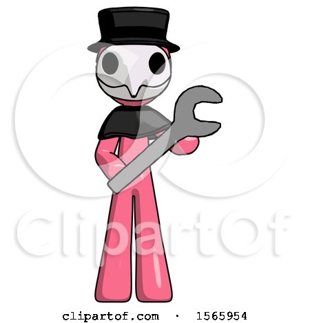 Pink Plague Doctor Man Holding Large Wrench with Both Hands by Leo Blanchette