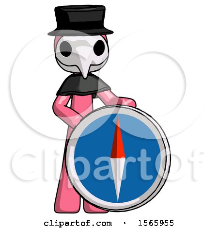 Pink Plague Doctor Man Standing Beside Large Compass by Leo Blanchette