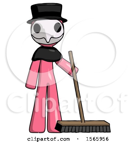 Pink Plague Doctor Man Standing with Industrial Broom by Leo Blanchette