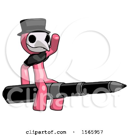 Pink Plague Doctor Man Riding a Pen like a Giant Rocket by Leo Blanchette