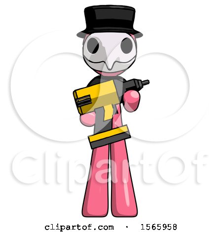 Pink Plague Doctor Man Holding Large Drill by Leo Blanchette