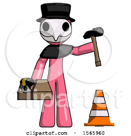 Pink Plague Doctor Man Under Construction Concept, Traffic Cone and Tools by Leo Blanchette