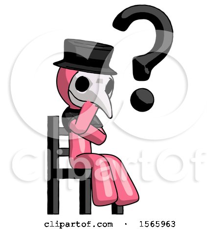 Pink Plague Doctor Man Question Mark Concept, Sitting on Chair Thinking by Leo Blanchette