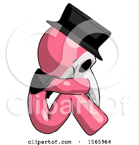 Pink Plague Doctor Man Sitting with Head down Facing Sideways Right by Leo Blanchette