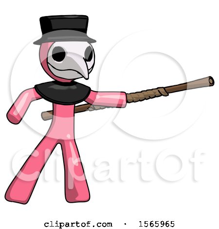Pink Plague Doctor Man Bo Staff Pointing Right Kung Fu Pose by Leo Blanchette