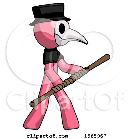 Pink Plague Doctor Man Holding Bo Staff in Sideways Defense Pose by Leo Blanchette