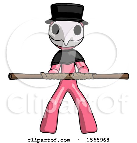 Pink Plague Doctor Man Bo Staff Kung Fu Defense Pose by Leo Blanchette