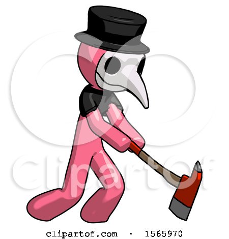 Pink Plague Doctor Man Striking with a Red Firefighter's Ax by Leo Blanchette