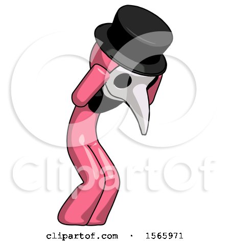 Pink Plague Doctor Man with Headache or Covering Ears Turned to His Right by Leo Blanchette