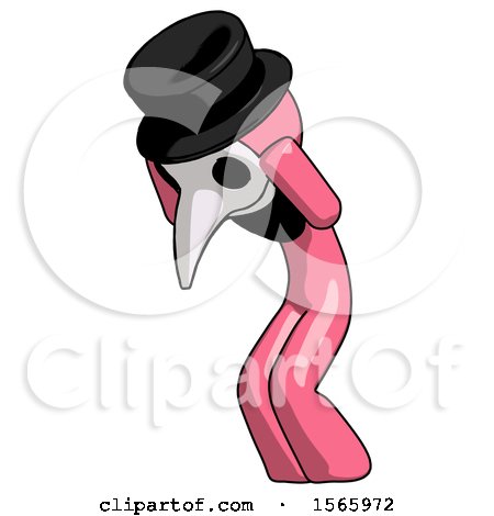 Pink Plague Doctor Man with Headache or Covering Ears Turned to His Left by Leo Blanchette