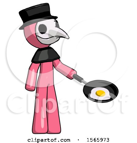 Pink Plague Doctor Man Frying Egg in Pan or Wok Facing Right by Leo Blanchette