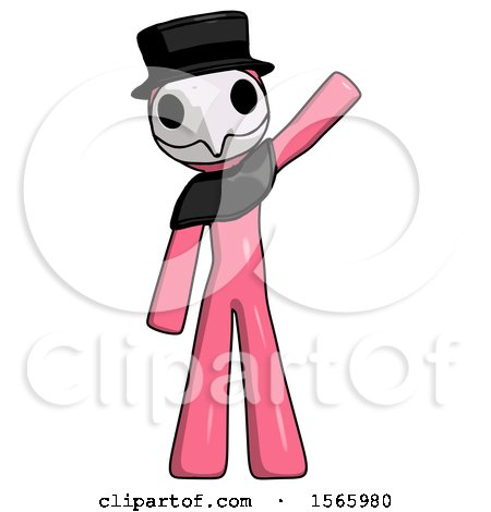 Pink Plague Doctor Man Waving Emphatically with Left Arm by Leo Blanchette