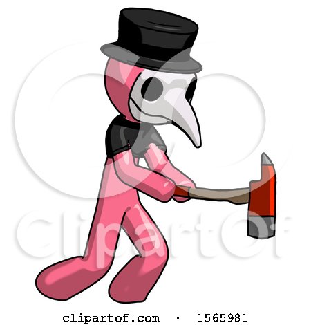 Pink Plague Doctor Man with Ax Hitting, Striking, or Chopping by Leo Blanchette