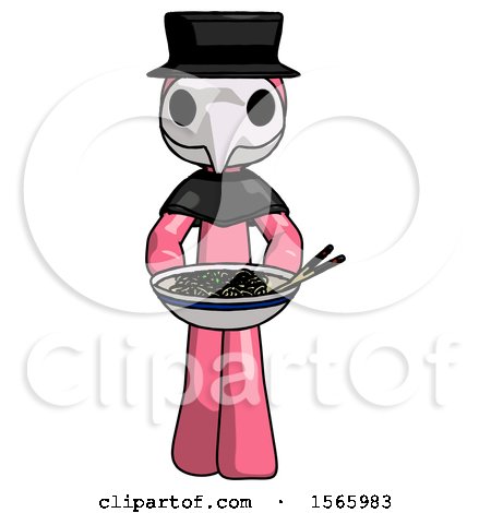 Pink Plague Doctor Man Serving or Presenting Noodles by Leo Blanchette