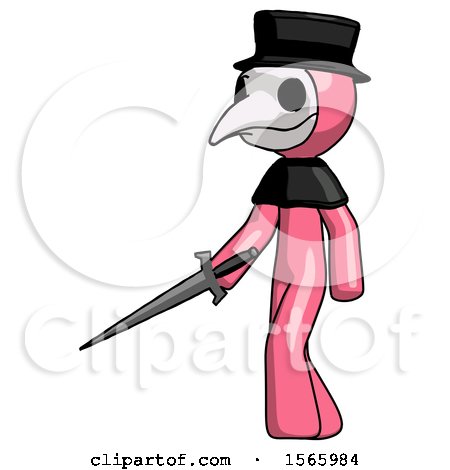 Pink Plague Doctor Man with Sword Walking Confidently by Leo Blanchette