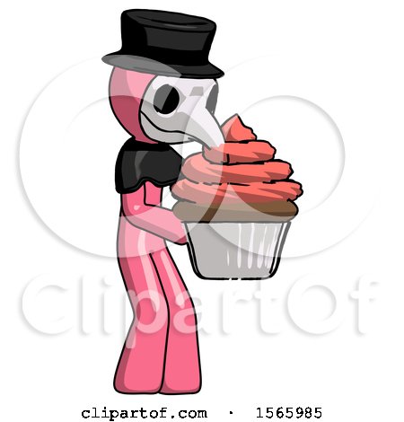 Pink Plague Doctor Man Holding Large Cupcake Ready to Eat or Serve by Leo Blanchette